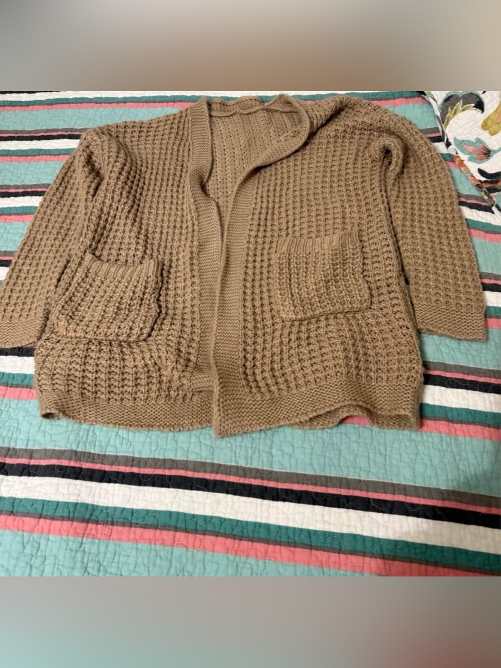 Source Unknown Waffle-Knit Open-Front Cardigan - Brown